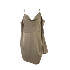 NWT Pretty Little Thing Sage Green Strappy Satin Button Bodycon Dress Size 12